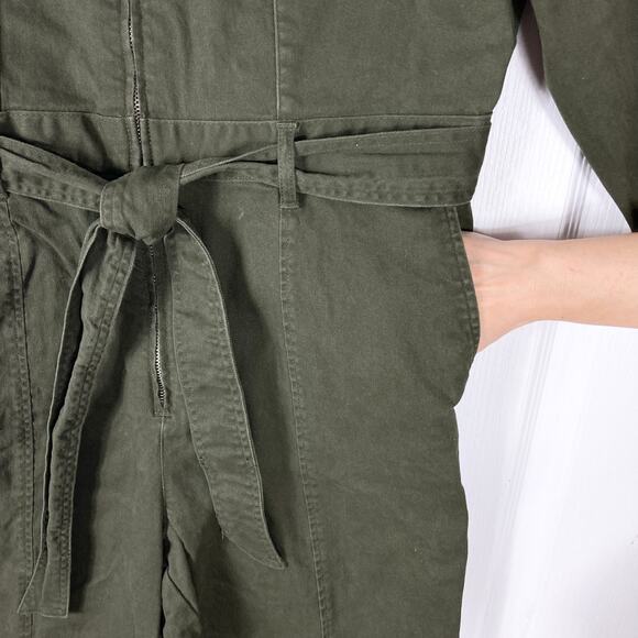 NWOT H&M Jumpsuit Women L”Boiler-Suit”Green Tie Zip-Up Pocket Long-Sleeve Cotton - Picture 6 of 16